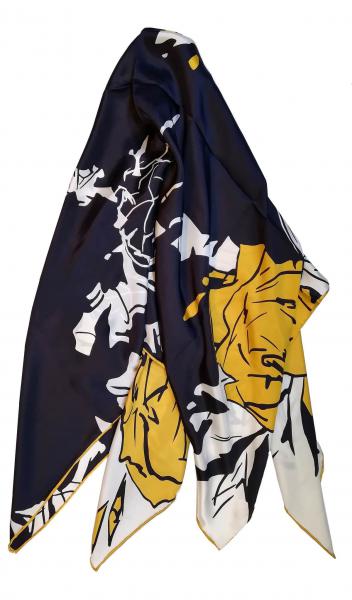 Foulard Shawl Silk Satin 110X110 White Black Gold